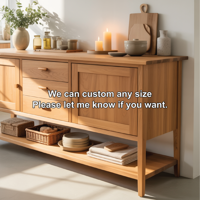 Handcrafted Solid Wood Dining Storage Sideboard with Cabinets, Drawers, and Open Bottom Shelf