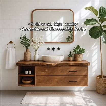 Handcrafted Solid Wood Floating Vanity with Live Edge Design and Dual Storage Drawers