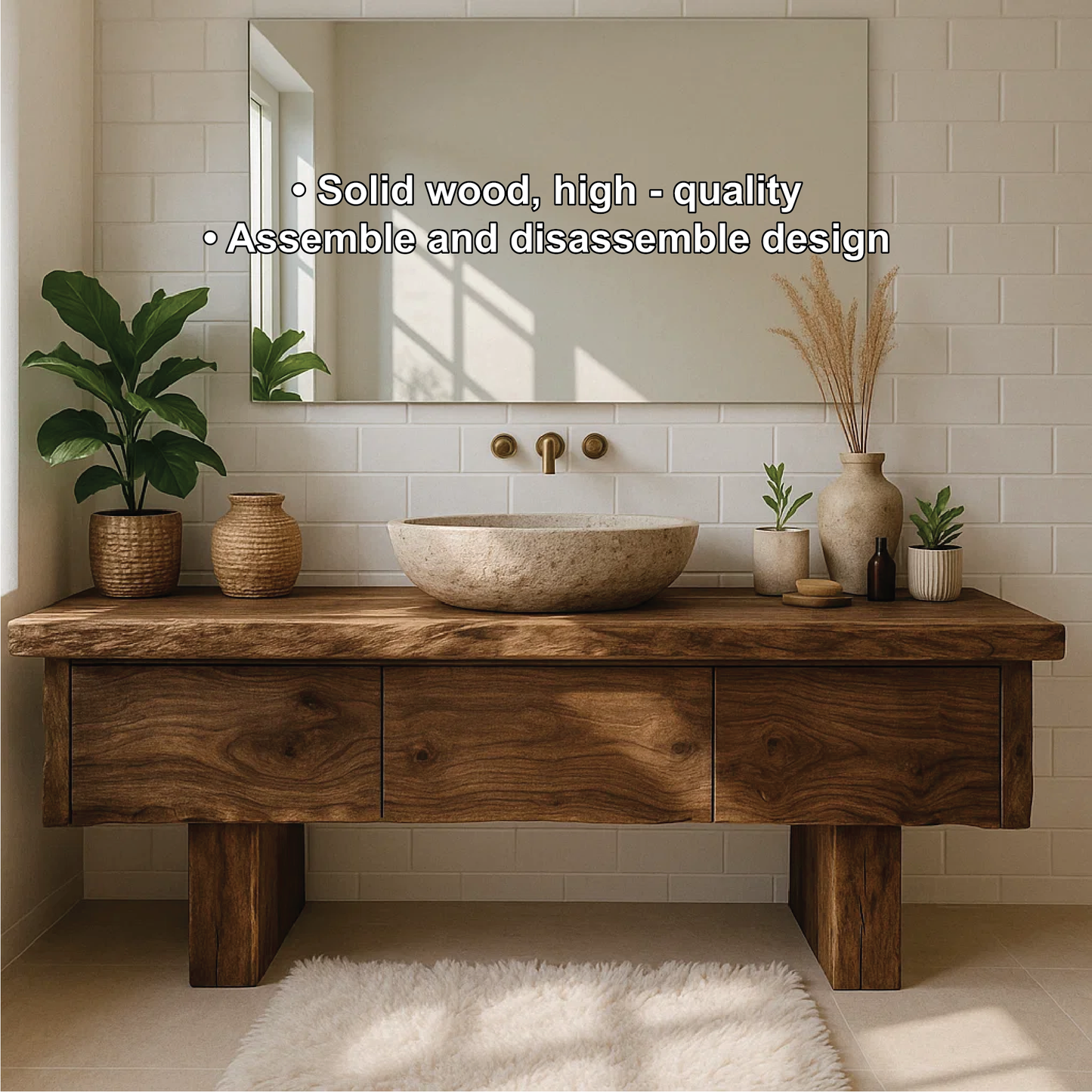 Handcrafted Solid Wood Bathroom Vanity with Live Edge Top and Minimalist Modern Design