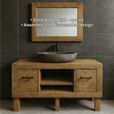 Modern Rustic Handcrafted Solid Wood Bathroom Vanity with Storage Drawers and Open Shelves