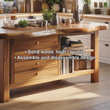 Handcrafted Solid Wood Kitchen Island with Drawers, Open Shelves, and Natural Live-Edge Top