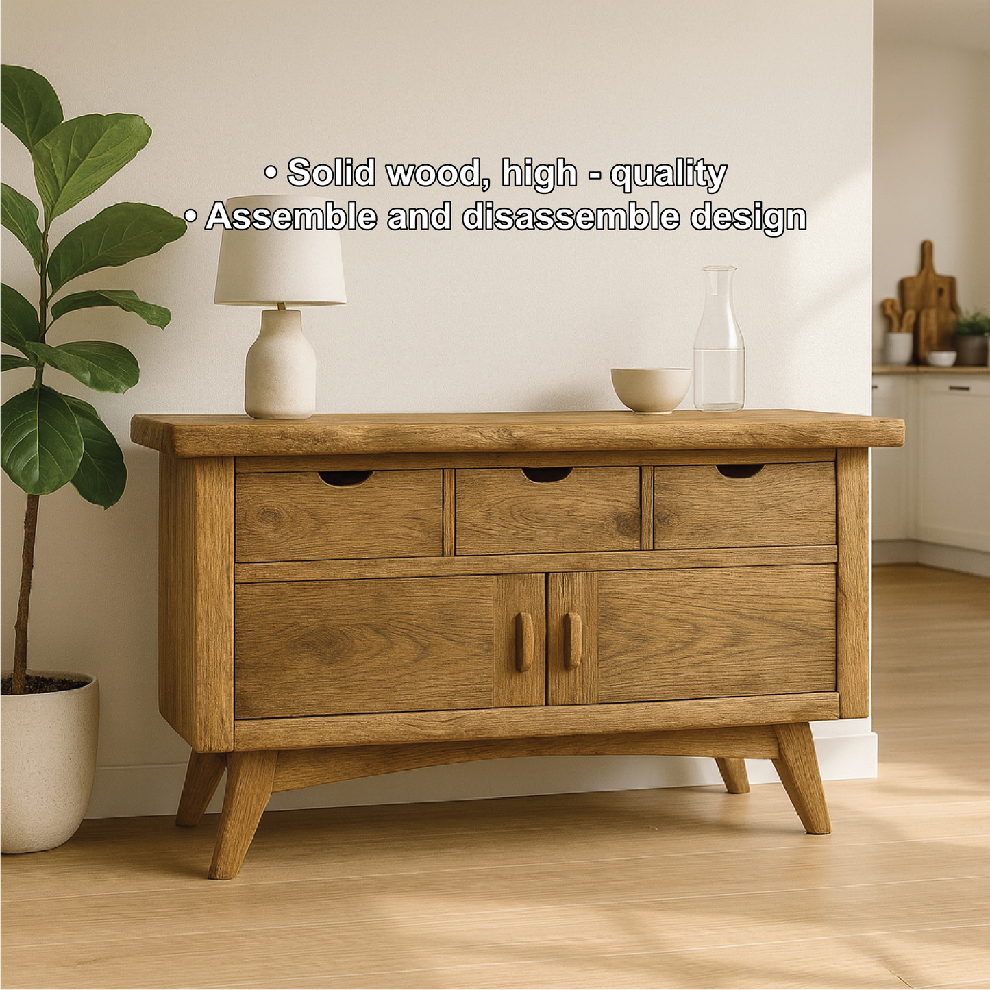 Handcrafted Solid Wood Console Table with Drawers Mid-Century Design for Modern Interiors