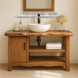 Handcrafted Solid Wood Bathroom Vanity with Cabinet and Open Shelves for Natural Minimal Interiors
