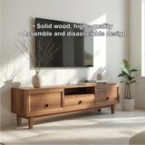 Handcrafted Solid Wood TV Stand with Sliding Doors and Minimalist Design for Modern Interiors