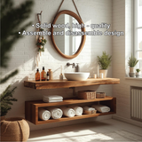 Handcrafted Solid Wood Floating Bathroom Vanity with Live Edge Countertop and Open Storage Shelf