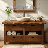 Handcrafted Solid Wood Bathroom Vanity with Natural Live Edge and Four Drawer Storage