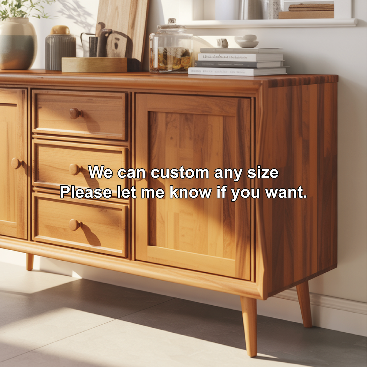 Handcrafted Solid Wood Dining Storage Sideboard with Curved Edges and Classic Cabinet Design