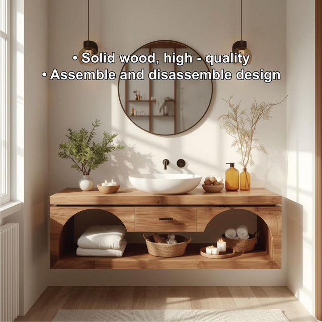 Handcrafted Solid Wood Floating Vanity with Arched Shelves and Modern Minimalist Design