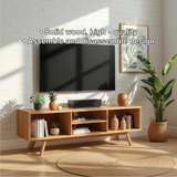 Handcrafted Solid Wood TV Stand with Open Shelving and Mid-Century Modern Minimalist Design