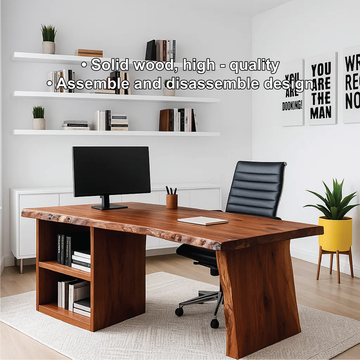 Handcrafted Solid Wood Work Desk – Live Edge Executive Office Table with Modern Minimal Design