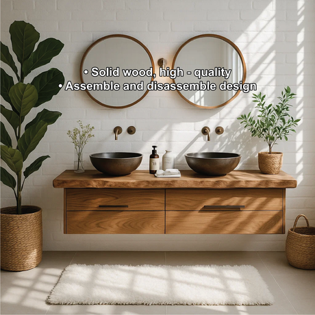 Handcrafted Solid Wood Double Floating Vanity – Live Edge Bathroom Counter