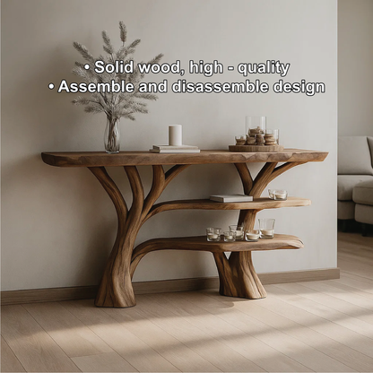 Handcrafted Solid Wood Tree Console Table with Multi-Tier Organic Design for Modern Interiors