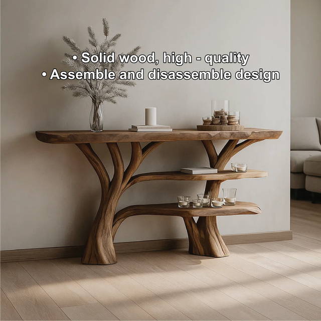 Handcrafted Solid Wood Tree Console Table with Multi-Tier Organic Design for Modern Interiors