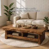 Handcrafted Solid Wood Coffee Table with Live Edge Design and Double Shelf for Storage