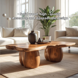 Handcrafted Solid Wood Coffee Table with Organic Curved Legs and Natural Live Edge Design