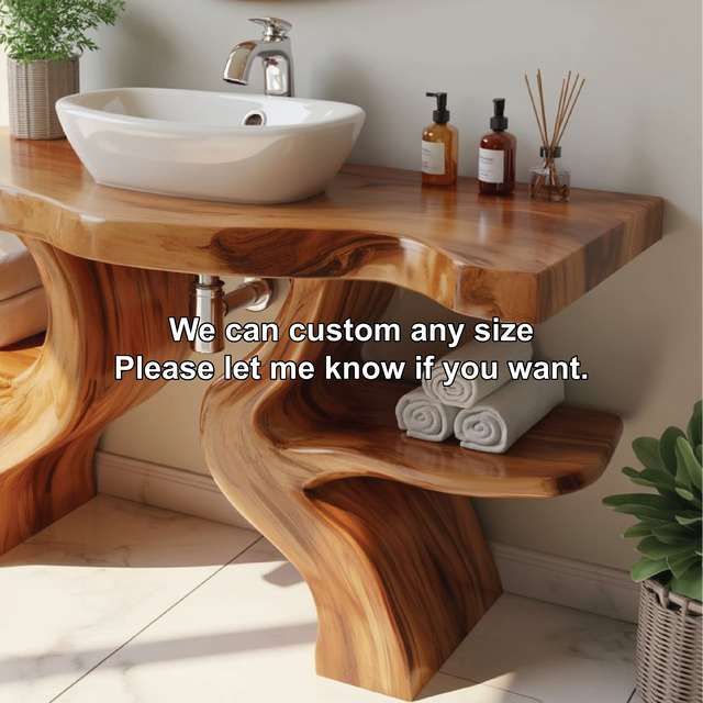 Handcrafted Solid Wood Bathroom Vanity with Live Edge Design for Natural Luxury Spaces