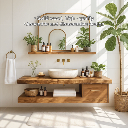 Handcrafted Solid Wood Floating Vanity with Live Edge Top and Minimalist Drawer Design
