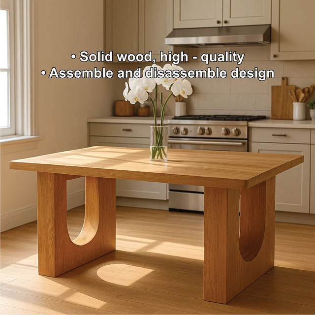 Handcrafted Solid Wood Dining Table – Modern Minimalist Kitchen Table with Sculpted U Legs
