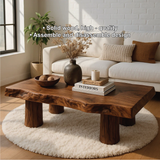 Handcrafted Solid Wood Coffee Table with Organic Live Edge and Cylindrical Leg Design