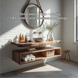 Handcrafted Solid Wood Floating Vanity with Natural Live Edge Top and Modern Minimalist Style
