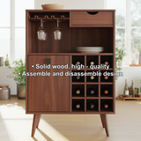 Handcrafted Solid Wood Dining Cabinet with Wine Rack, Glass Holder, Drawer and Storage Door