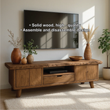 Handcrafted Solid Wood Live Edge TV Stand – Rustic Mid-Century Media Console with Storage