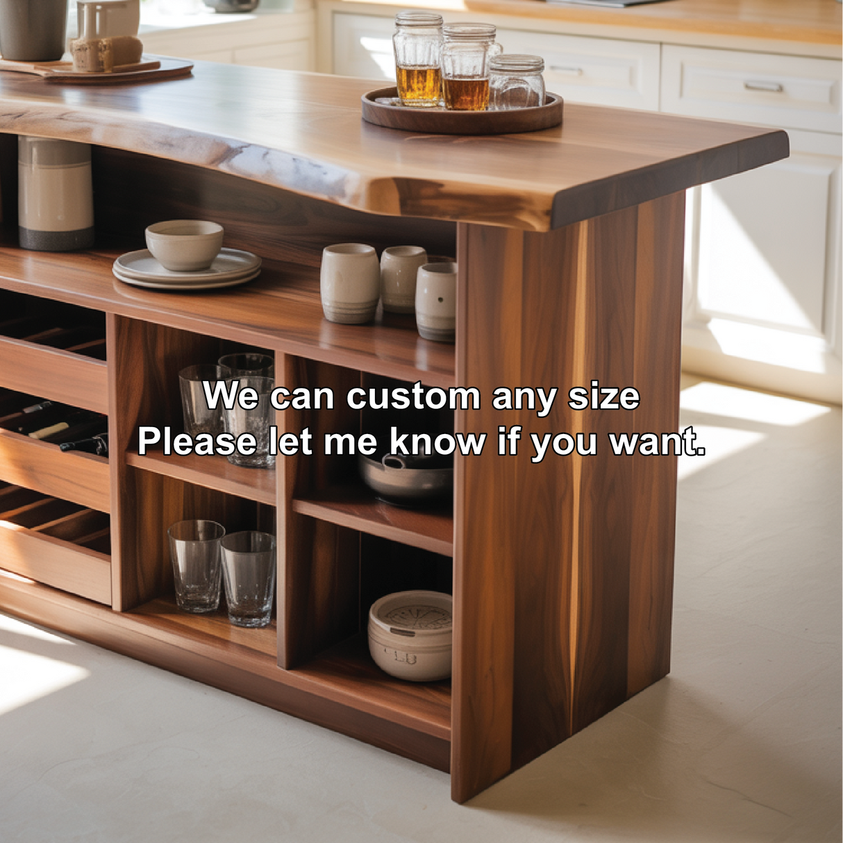 Handcrafted Solid Wood Dining Wine Cabinet with Open Shelves and Bottle Storage for Modern Kitchens