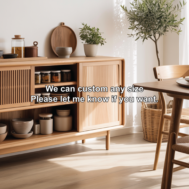 Solid Wood Console Table with Sliding Doors – Modern Handcrafted Storage for Dining Space