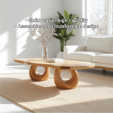 Handcrafted Solid Wood Coffee Table with Artistic Circular Base and Natural Smooth Finish