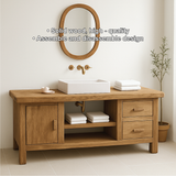 Handcrafted Solid Wood Bathroom Vanity with Drawers and Cabinet in Minimalist Natural Finish