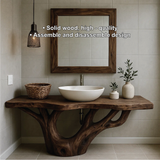 Handcrafted Solid Wood Bathroom Vanity with Organic Tree-Inspired Base and Natural Finish