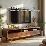 Handcrafted Solid Wood TV Stand with Rounded Edges and Natural Finish for Contemporary Living Rooms