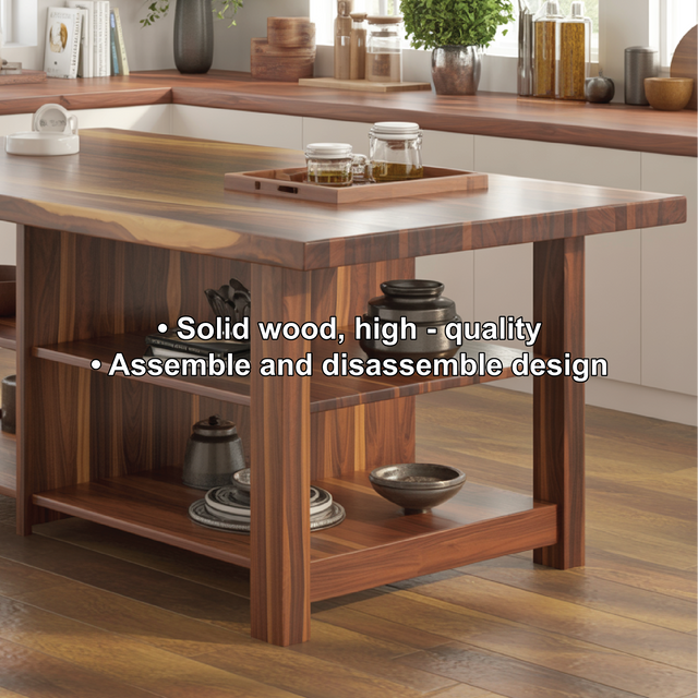Handcrafted Solid Wood Dining Table with Open Storage Shelves for Warm Modern Kitchens