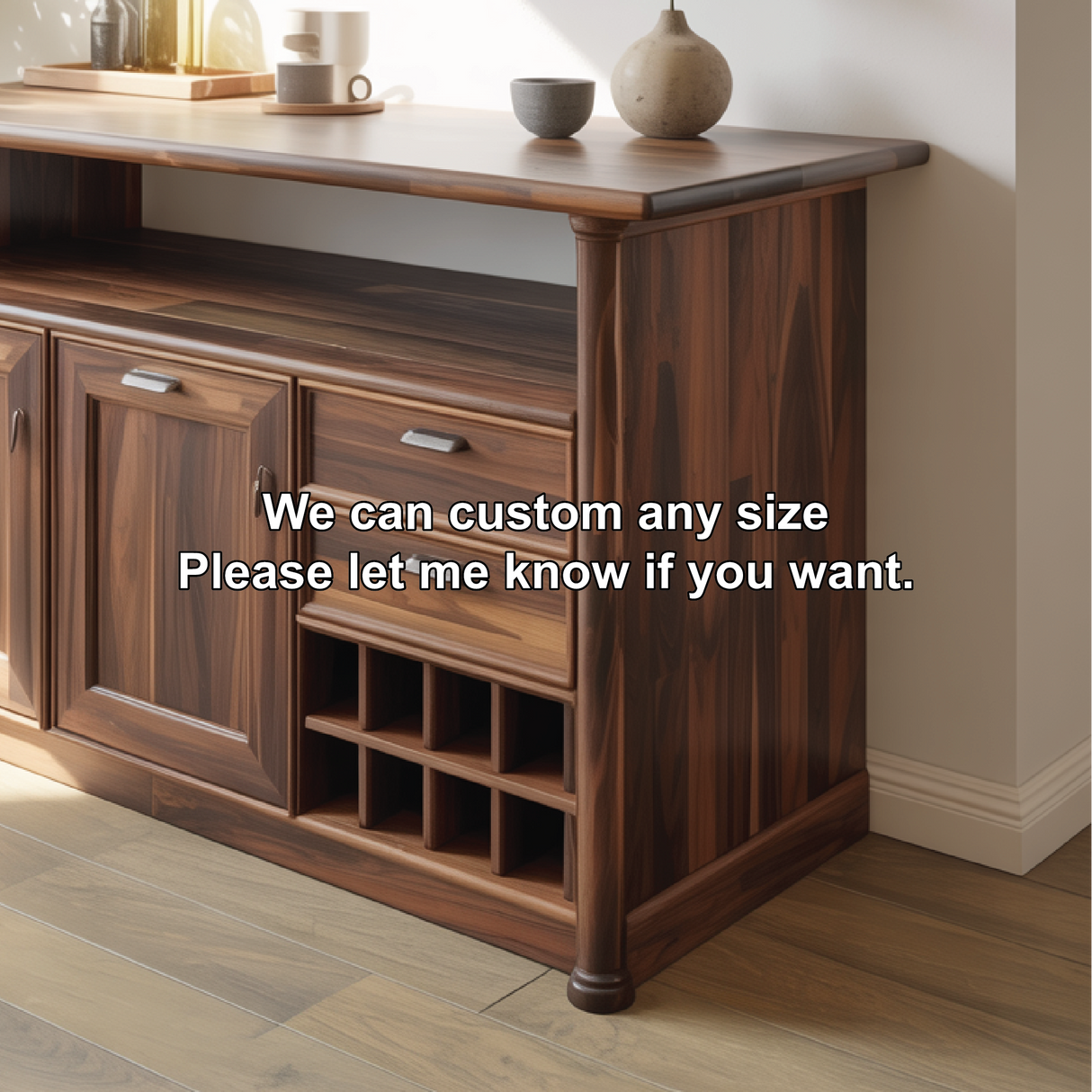 Solid Wood Console Table with Wine Storage – Handcrafted Sideboard for Dining Room