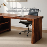 Handcrafted Solid Wood Executive Work Desk with Live-Edge Design and Built-In Open Shelving