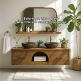 Handcrafted Solid Wood Double Floating Vanity – Arched Center Storage Design