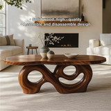 Handcrafted Solid Wood Coffee Table with Artistic Curved Base and Organic Sculptural Design