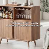 Handcrafted Solid Wood Dining Cabinet with Wine Storage and Glass Holder Shelves