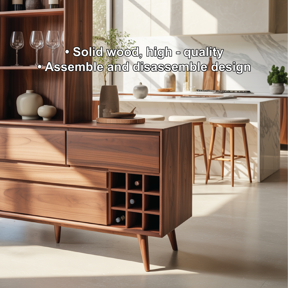 Handcrafted Solid Wood Dining Cabinet with Wine Storage and Open Shelves for Modern Homes
