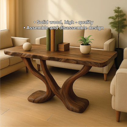 Handcrafted Solid Wood Console Table with Sculptural Y-Shaped Base for Modern Organic Interiors