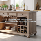 Handcrafted Solid Wood Kitchen Island with Wine Storage, Drawers, and Open Shelving