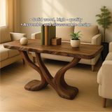 Handcrafted Solid Wood Console Table with Sculptural Y-Shaped Base for Modern Organic Interiors