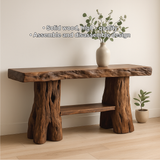 Handcrafted Solid Wood Console Table with Tree Trunk Legs for Rustic Natural Home Interiors
