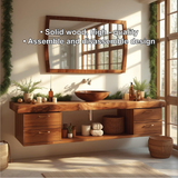 Handcrafted Solid Wood Floating Bathroom Vanity with Drawers and Natural Live Edge Countertop