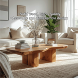 Handcrafted Solid Wood Coffee Table with Live Edge Design and Minimalist Block Base