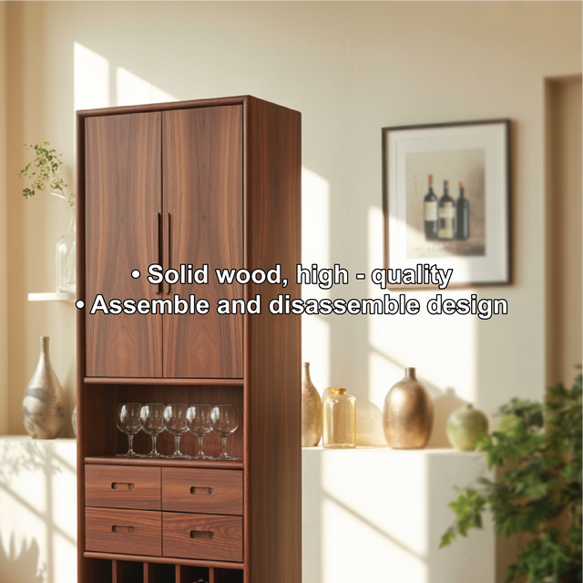 Handcrafted Solid Wood Dining Cabinet with Tall Doors, Wine Storage Grid and Four Drawers