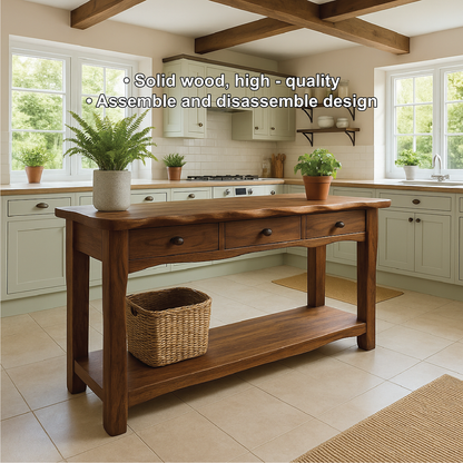 Handcrafted Solid Wood Console Table with Drawers and Shelf for Rustic Farmhouse Kitchen Decor