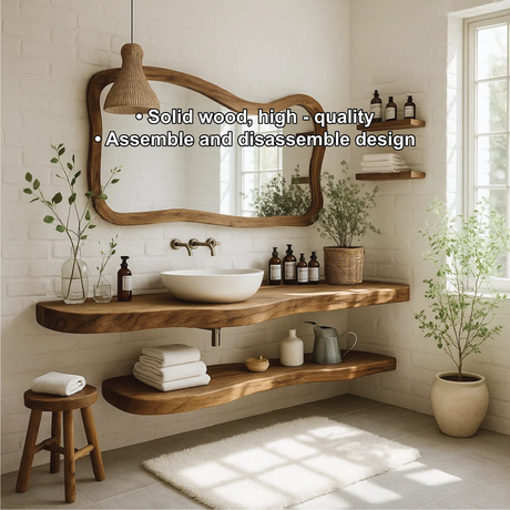 Handcrafted Solid Wood Floating Vanity – Live Edge Bathroom Sink Counter with Natural Finish