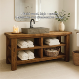 Handcrafted Solid Wood Bathroom Vanity with Open Shelving for Natural and Minimalist Interiors
