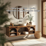 Handcrafted Solid Wood Floating Vanity with Arched Shelves and Natural Live Edge Design